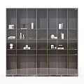 Modern Dark Glass Door Bookcase With Open Shelves And Decorative Items