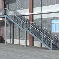 Exterior Staircase With Metal Handrail Gray Steps Gray Brick Wall And Window 3d model