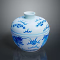 Traditional Blue And White Porcelain Jar With Lid And Dragon Cloud Patterns