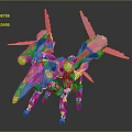 Mechanical Creature Character with Multiple Wings Mechanical Legs White Body Blue And Orange Details