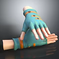 Two Hands Wearing Blue Gloves With Orange Straps Overlapping On Black Surface