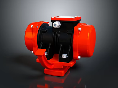 Red And Black Industrial Mechanical Pump With Circular Parts And Metal Bolts 3d model