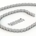 Metal Chain With Interlocking Links And Connector Plate On White Background