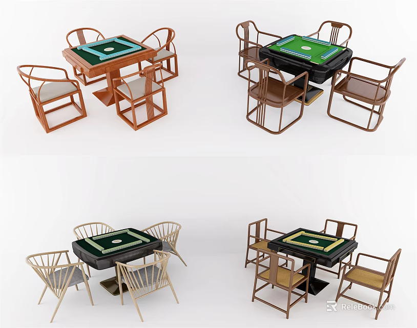 Different Styles Entertainment Table With Matching Chairs And Green Gaming Surface 3d model 
