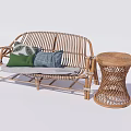 Rattan Multi Seat Sofa With Decorative Cushions And Side Table 3d model