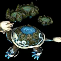 Game Movie Mythical Dragon Turtle Character With Blue Glowing Shell Cloud Patterns And White Mane