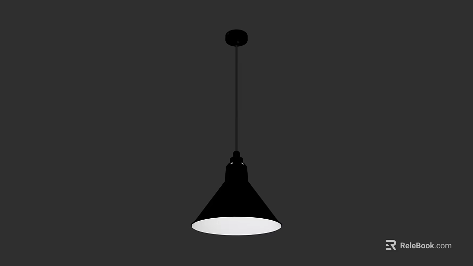 Modern Black Conical Pendant Light With White Illuminated Shade Hanging Design 3d model