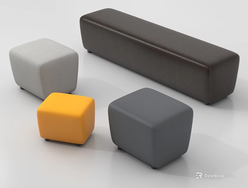 Modern Square Ottomans In Multiple Colors Gray Yellow And Dark Brown 3d model