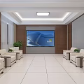 Modern Hotel Public Lounge Area With White Sofas Coffee Tables And Large Screen TV