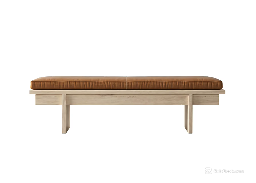 Simple Design Sofa Bench With Wooden Frame And Brown Upholstered Seat 3d model 