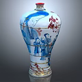 Traditional Chinese Porcelain Vase With Blue Red Patterns And Human Figures