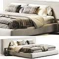 Modern Double Bed With Plaid Pillows Soft Blanket And Upholstered Headboard
