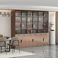 Modern Bookcase Interior Design With Glass Doors Wooden Cabinet Drawers And Display Shelves