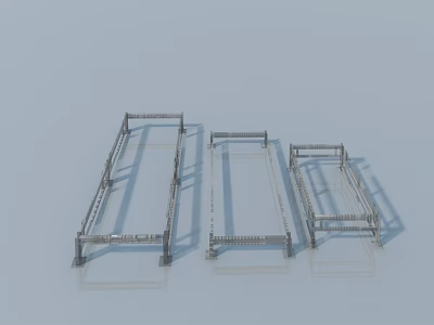 Swing Door Metal Frame in Three Different Sizes with Light Blue Background and Shadow Effect 3d model