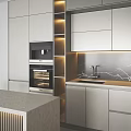 Modern Kitchen Interior With White Cabinets Marble Island And Lighting Design 3d model