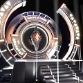 Futuristic Stage With Illuminated Decorations Central Emblem Steps And Circular Structure Lighting Effects 3d model