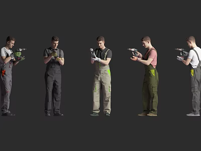 Repair worker man male foreign character multi-colored standing posture scene atmosphere 3d model