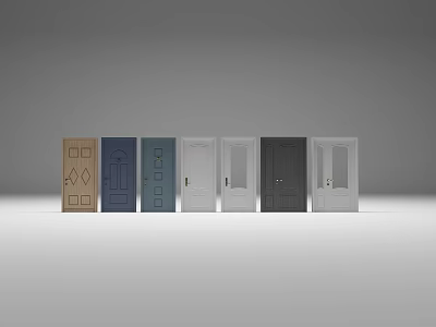 Various Colored Hinged Doors With Different Designs And Glass Panels For Home Interior 3d model