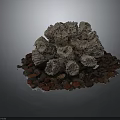 Coral Polyps Creating Intricate Grayish Brown Formation With Red And Brown Granular Base