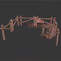 Rustic Wooden Fence Structure With Ropes Small Stool And Crate 3d model