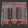 Ornate Red And Silver Double Bed With Canopy Curtains And Decorative Patterns