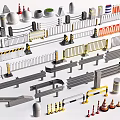 Various Types Of Safety Barriers Including Metal Yellow Striped And Traffic Cones Roadblocks