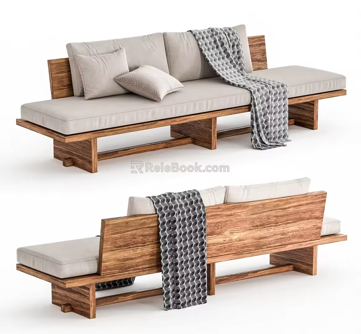 Japanese-style Sofa Living Room Sofa Straight Row Sofa Log Sofa 3d model