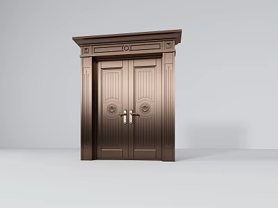 Bronze Double Doors With Classic Decorative Frame And Ornate Handles For Home Entrance 3d model