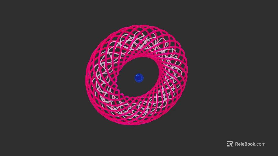 Pink Circular Sculpture Carving With Woven Lines And Blue Center Sphere 3d model 