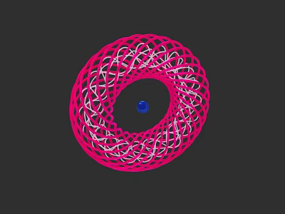 Pink Circular Sculpture Carving With Woven Lines And Blue Center Sphere 3d model