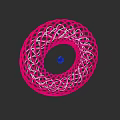 Pink Circular Sculpture Carving With Woven Lines And Blue Center Sphere