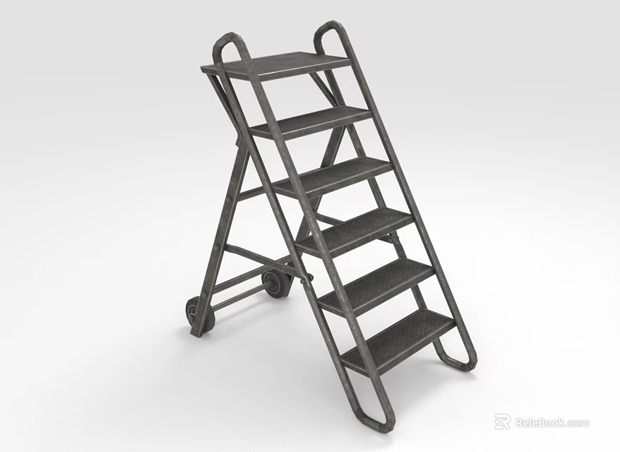 Portable Metal Ladder With Foldable Structure And Rolling Wheels For Multi Purpose Use 3d model 