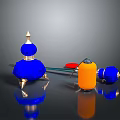 Decorative Weapon Components Featuring Blue Orange Spherical Parts With Spiked Tops And Metal Rod
