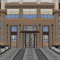 Elegant Residential Building Exterior With Stone Facade Grand Entrance Lighting Stone Pathway And Lawn