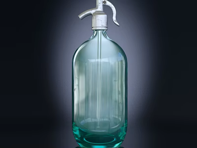 High Quality Green Glass Medical Device Spray Bottle with Metal Sprayer Head and Transparent Design 3d model