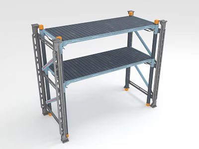 Sturdy Two Tier Display Shelf With Metal Frame Blue Shelves And Orange Base Supports 3d model