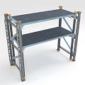 Sturdy Two Tier Display Shelf With Metal Frame Blue Shelves And Orange Base Supports