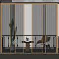 Modern Sliding Glass Doors With Golden Frame Featuring Cactus Chair And Small Table
