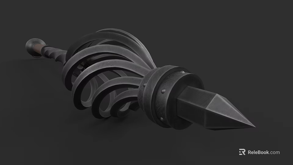 Intricate Spiral Metal Weapon Featuring Long Handle And Pointed Tip 3d model 