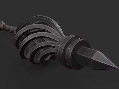 Intricate Spiral Metal Weapon Featuring Long Handle And Pointed Tip 3d model