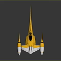 Futuristic Yellow Spaceship Design With Aerodynamic Shape And Silver Engines For Cosmic Exploration