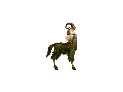 Horned Mythical Game Character With Green And Brown Fur Patterns 3d model