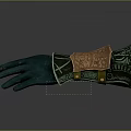 Detailed Ornate Green Glove With Golden Bracer And Intricate Decorative Patterns