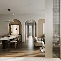 Modern Living and Dining Room Open Layout With White Sofa Coffee Table TV Cabinet And Ceiling Fan