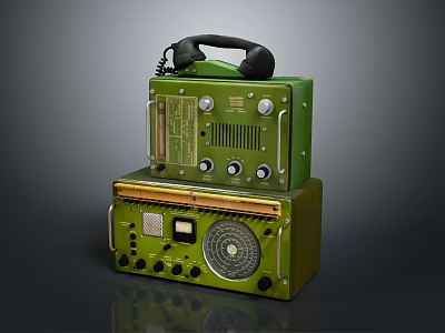 Vintage Green Military Radio Communication Device With Knobs Dial And Handset 3d model