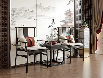 New Chinese Style Single Chair Tea Chair Dining Chair Leisure Chair 3d model