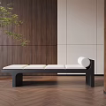 Modern Bench with White Cushion Black Frame in Contemporary Interior with Wooden Wall Green Plant