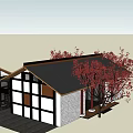 Traditional Chinese Detached Villa With Red Leaf Tree Black Roof And White Walls