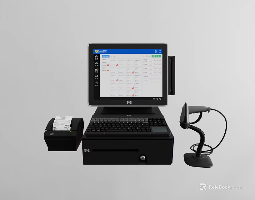 Modern Commercial Cash Register Equipment with Touchscreen Keyboard Receipt Printer and Barcode Scanner 3d model 