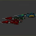 Colorful Sci Fi Spacecraft Models With Red Green And Blue Designs For Cosmic Exploration